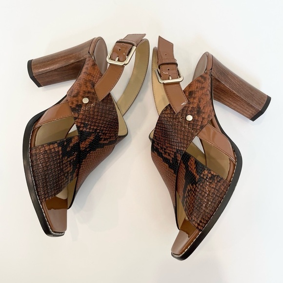 Jimmy Choo Aix 85 Snake Printed Brown Patent leather block heel sandals EU 40 - Picture 3 of 9
